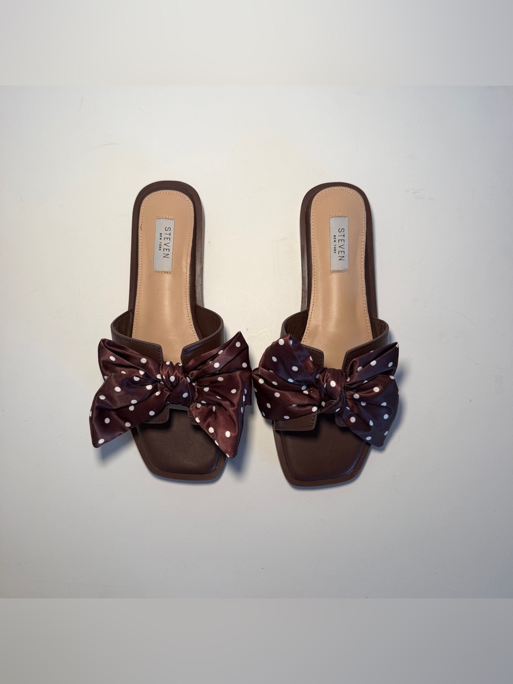 Steven New York Brown Polka Dot Bow Sandals Size 8